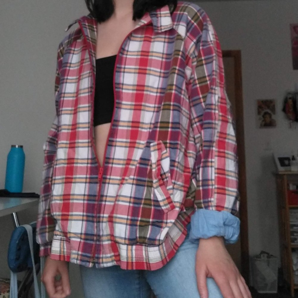 Karen Scott Plaid Bomber Jacket